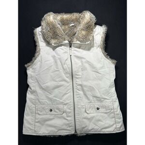 Vintage Gap woven/faux‎ fur Reversible vest women's medium 2004